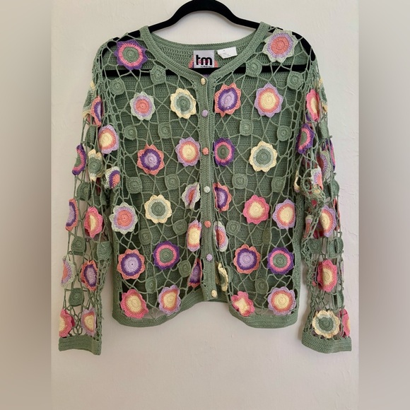 Vintage Sweaters - Vintage Granny Square Crochet Cardigan
